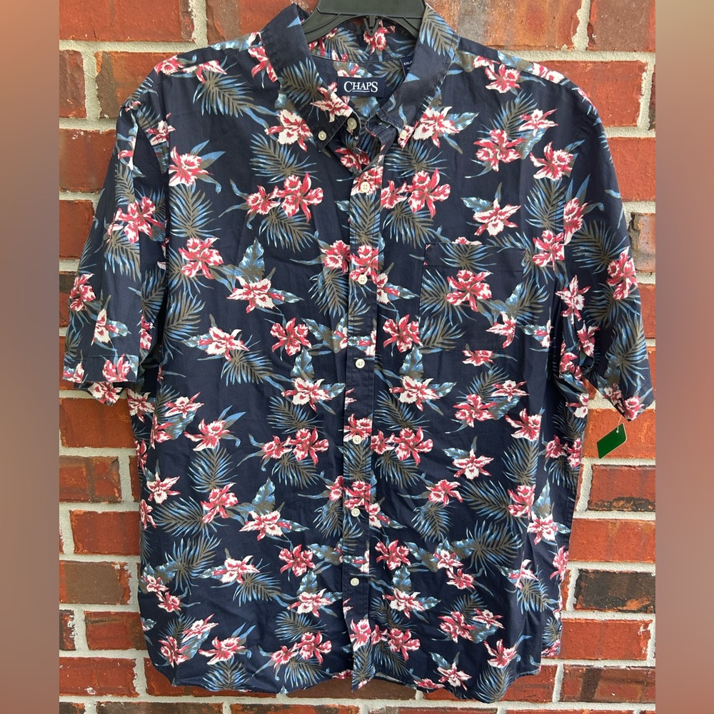Chaps Mens Short Sleeve Button Down Hawaiian Floral Print Shirt Size XXL